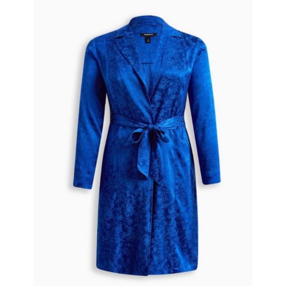 🆕Blue Jacquard Trench Coat 1 1X 14 16 NWT Torrid New! - Picture 4 of 5